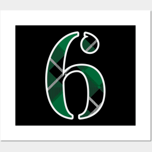 6 Sports Jersey Number Green Black Flannel Posters and Art